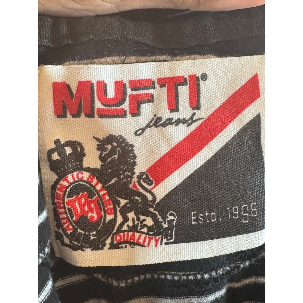 Mufti Jeans Hooded Henley Shirt Black White Striped Long Sleeve Mens Large - Picture 4 of 9